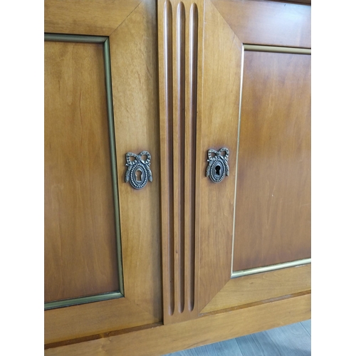 81 - Good quality French mahogany and brass side cabinet with one long drawer over two blind doors raised... 