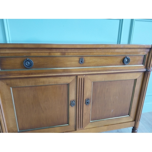 81 - Good quality French mahogany and brass side cabinet with one long drawer over two blind doors raised... 