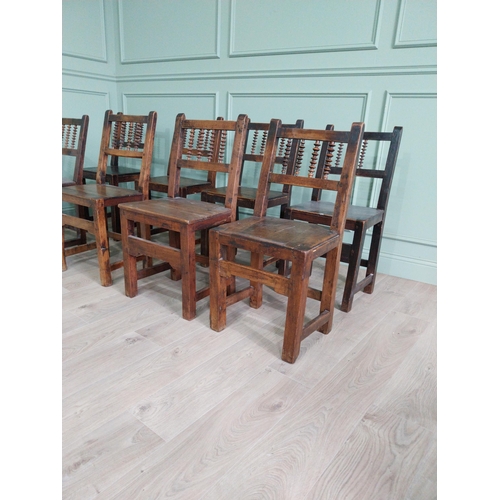 906 - Set of nine early 19th C. oak kitchen chairs raised on square legs {90 cm H x 42 cm W x 42 cm D}.