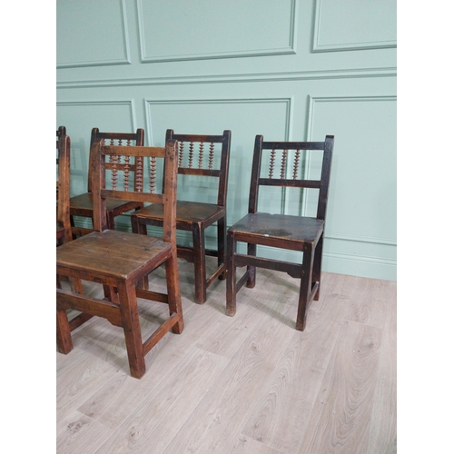 906 - Set of nine early 19th C. oak kitchen chairs raised on square legs {90 cm H x 42 cm W x 42 cm D}.