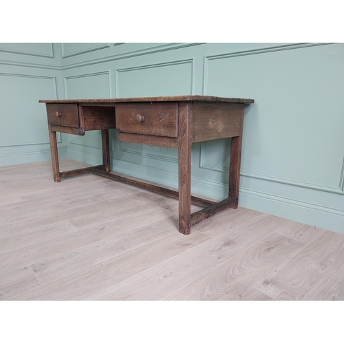 91 - 19th C. oak side table with two drawer in the frieze raised on square legs and single stretcher {76 ... 