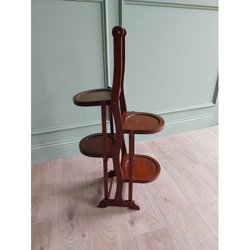 96 - Edwardian mahogany folding cake stand {90 cm H x 27 cm W x 43 cm D}. U