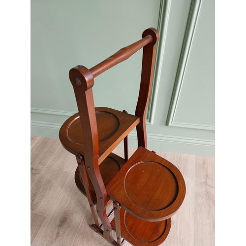 96 - Edwardian mahogany folding cake stand {90 cm H x 27 cm W x 43 cm D}. U