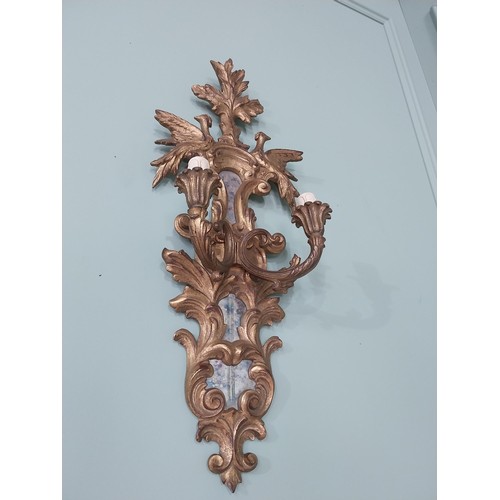 275 - Pair of good quality giltwood and mirrored wall sconces decorated with Hoho birds and double wall li... 