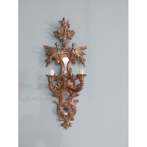 275 - Pair of good quality giltwood and mirrored wall sconces decorated with Hoho birds and double wall li... 