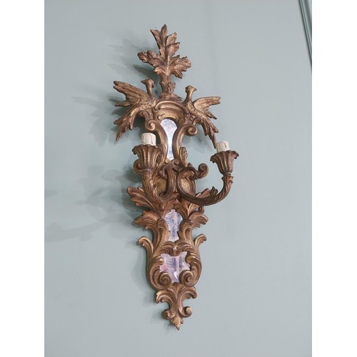 275 - Pair of good quality giltwood and mirrored wall sconces decorated with Hoho birds and double wall li... 