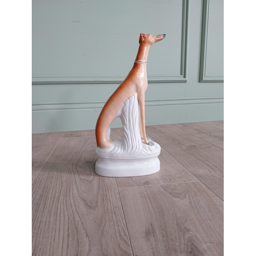453 - 19th C. Staffordshire figure of a Whippet {33 cm H x 17 cm W x 9 cm D}.