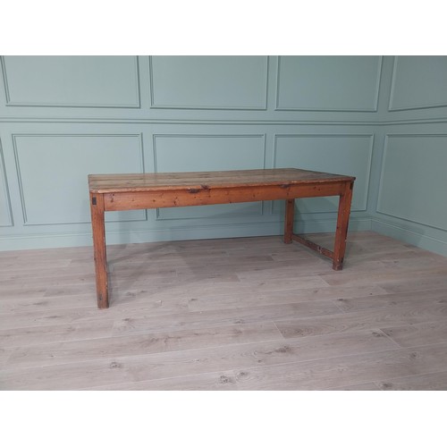 456 - 19th C. Irish scrubbed pine kitchen table raised on square legs {75 cm H x 188 cm W x 88 cm D}. U