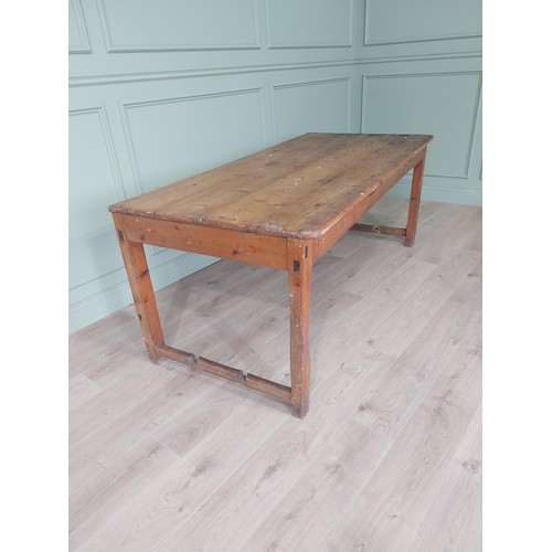 456 - 19th C. Irish scrubbed pine kitchen table raised on square legs {75 cm H x 188 cm W x 88 cm D}. U