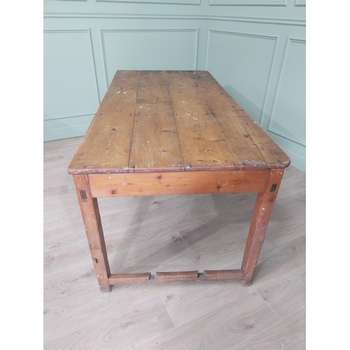 456 - 19th C. Irish scrubbed pine kitchen table raised on square legs {75 cm H x 188 cm W x 88 cm D}. U