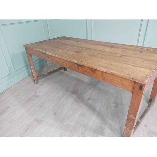 456 - 19th C. Irish scrubbed pine kitchen table raised on square legs {75 cm H x 188 cm W x 88 cm D}. U