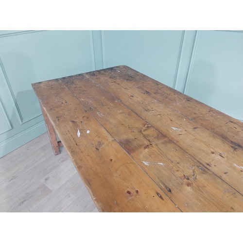 456 - 19th C. Irish scrubbed pine kitchen table raised on square legs {75 cm H x 188 cm W x 88 cm D}. U