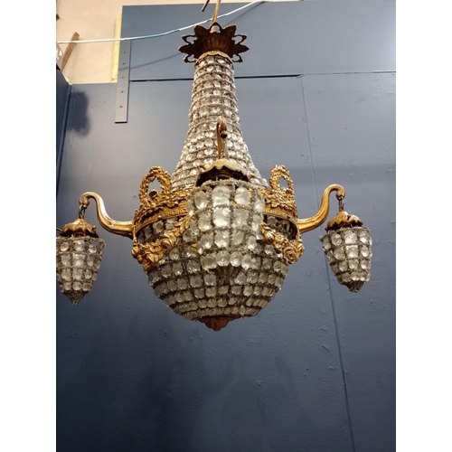 115 - Brass and glass four branch chandelier {H 60cm x D 60cm }. - NOT AVAILABLE TO VIEW IN PERSON