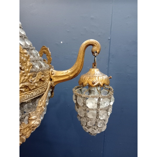 115 - Brass and glass four branch chandelier {H 60cm x D 60cm }. - NOT AVAILABLE TO VIEW IN PERSON