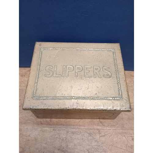 159 - Brass slipper box {H 20cm x W 36cm x D 28cm }. - NOT AVAILABLE TO VIEW IN PERSON