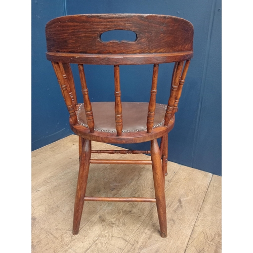 195 - Oak captains spindle chair with leather seat {H 75cm x W 53cm x D 46cm }. - NOT AVAILABLE TO VIEW IN... 