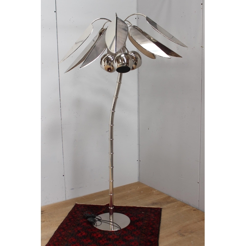 221 - Chrome palm tree floor lamp {H 190cm x Base Dia 36cm }. - NOT AVAILABLE TO VIEW IN PERSON