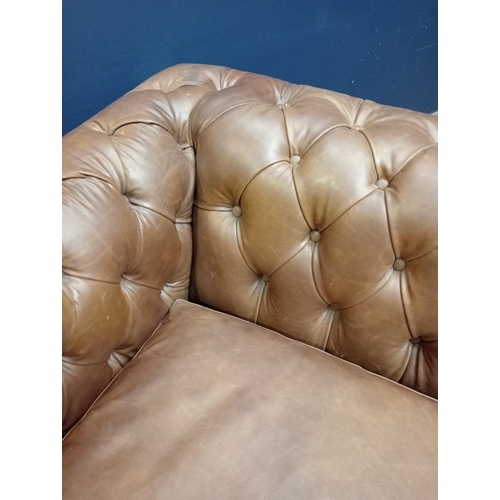 231 - Good quality deep button leather upholstered Chesterfield sofa raised on bun feet {H 70cm x W 198cm ... 