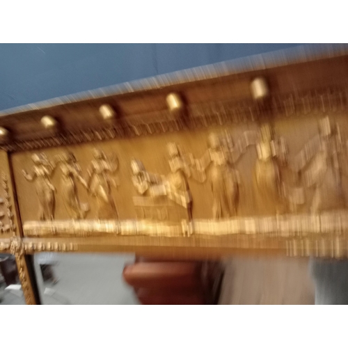 270 - Early 19th C. giltwood triple pane overmantle mirror with classical frieze {H 70cm x W 110cm x D 9cm... 