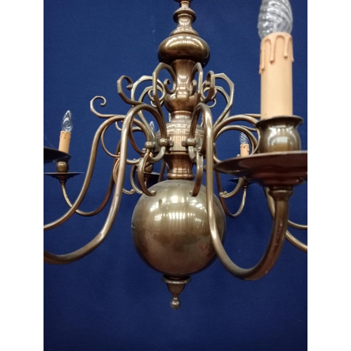 286 - Eight branch bronze chandelier in the colonial style {Hanging H 136cm x Dia 100cm }. - NOT AVAILABLE... 