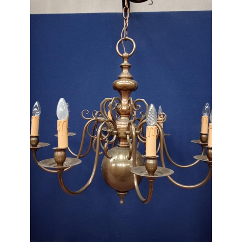 286 - Eight branch bronze chandelier in the colonial style {Hanging H 136cm x Dia 100cm }. - NOT AVAILABLE... 