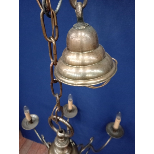 286 - Eight branch bronze chandelier in the colonial style {Hanging H 136cm x Dia 100cm }. - NOT AVAILABLE... 