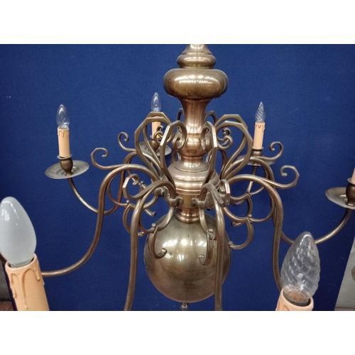 286 - Eight branch bronze chandelier in the colonial style {Hanging H 136cm x Dia 100cm }. - NOT AVAILABLE... 