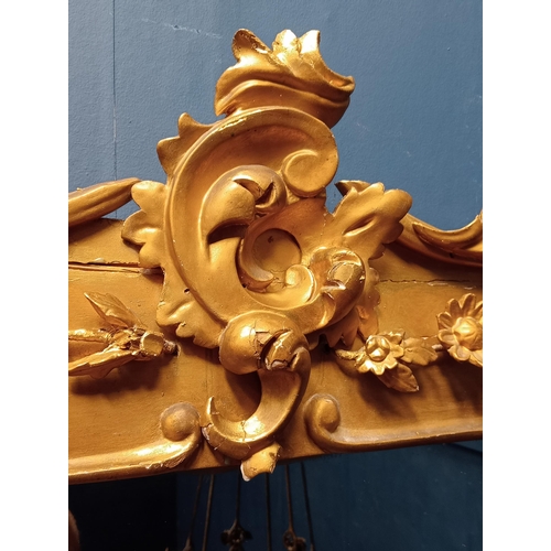 316 - Gilt overmantle mirror with foliate surmount {H 108cm x W 122cm }. - NOT AVAILABLE TO VIEW IN PERSON