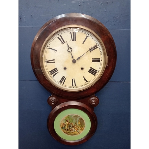 436 - Mahogany wall clock {H 74cm x W 42cm x D 12cm }. - NOT AVAILABLE TO VIEW IN PERSON
