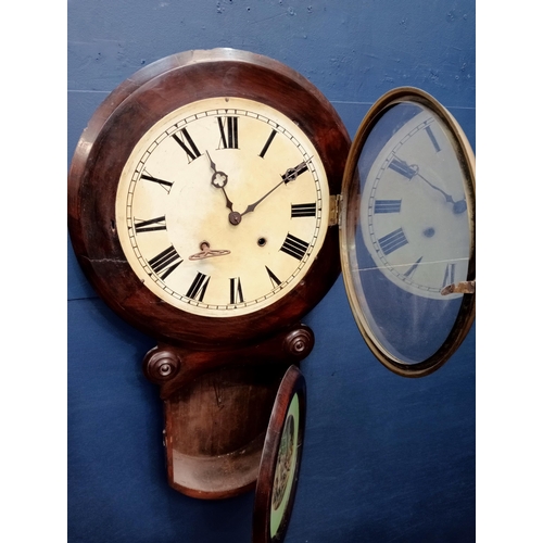 436 - Mahogany wall clock {H 74cm x W 42cm x D 12cm }. - NOT AVAILABLE TO VIEW IN PERSON