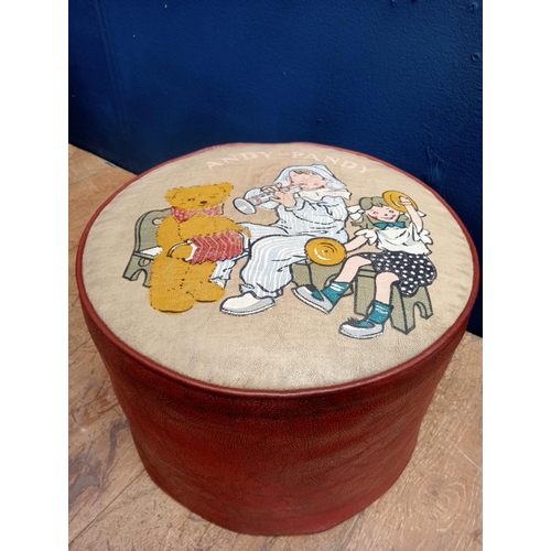 6 - 1950's Andy Pandy leather stool {H 24cm x Dia 33cm }. - NOT AVAILABLE TO VIEW IN PERSON