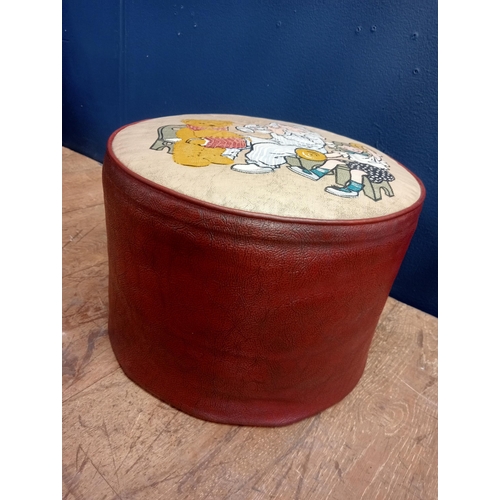 6 - 1950's Andy Pandy leather stool {H 24cm x Dia 33cm }. - NOT AVAILABLE TO VIEW IN PERSON