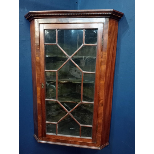 902 - Walnut veneered hanging corner cabinet with astral glazed door {H 107cm x W 68cm x D 43cm }. - NOT A... 