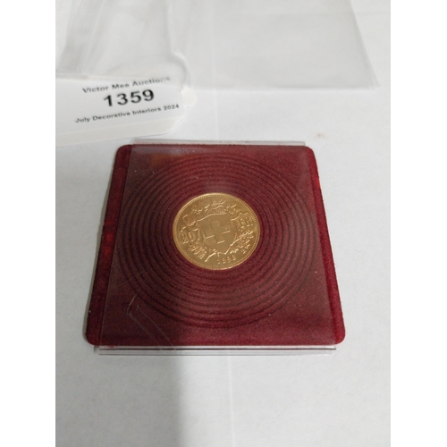 1359 - 20 Swiss Francs Gold Coin - Helvetia Vreneli. 1898 - NOT ON SITE FOR VIEWING