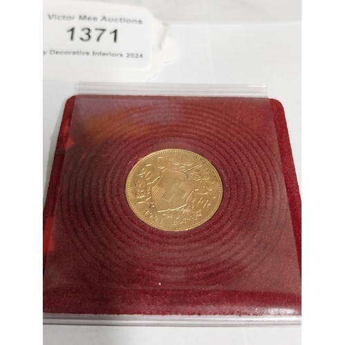 1371 - 20 Swiss Francs Gold Coin - Helvetia Vreneli. 1901 - NOT ON SITE FOR VIEWING