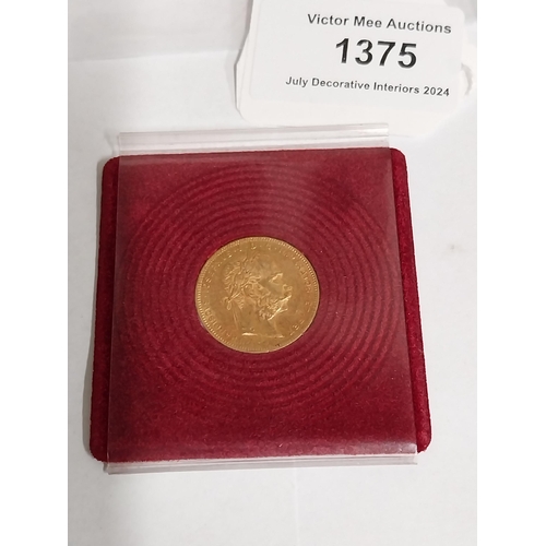 1375 - 8 Florin / 20 Francs Austria Franz Joseph I. Gold Coin 1877  - NOT ON SITE FOR VIEWING