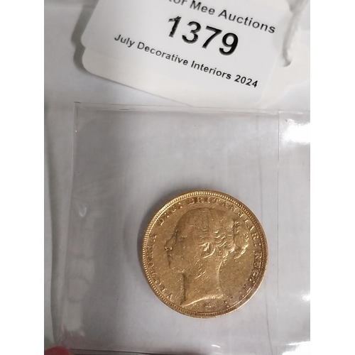 1379 - Queen Victoria English Gold Sovereign. 1882 - NOT ON SITE FOR VIEWING