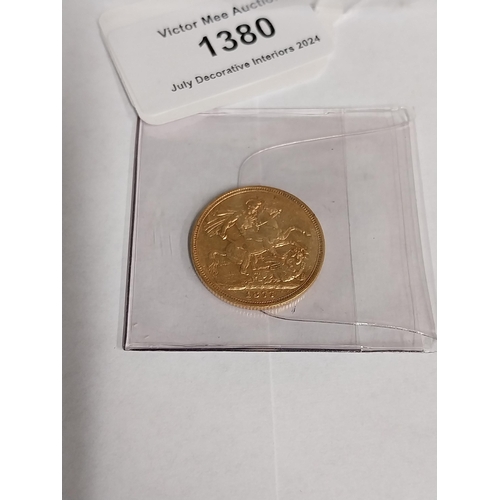 1380 - Queen Victoria English Gold Sovereign. 1877- NOT ON SITE FOR VIEWING