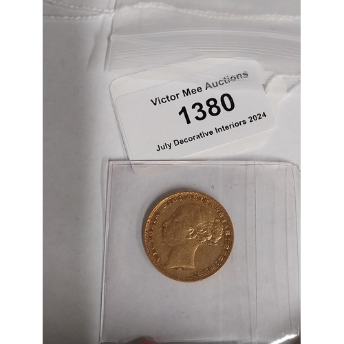 1380 - Queen Victoria English Gold Sovereign. 1877- NOT ON SITE FOR VIEWING