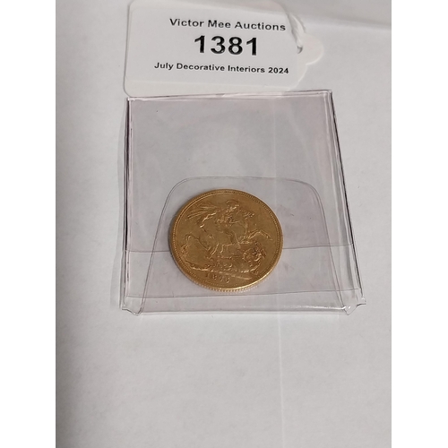 1381 - Queen Victoria English Gold Sovereign. 1876 - NOT ON SITE FOR VIEWING