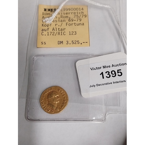 1395 - Aureus Roman Emperor Titus Vespasian Gold Coin. AD 79-81   - NOT ON SITE FOR VIEWING