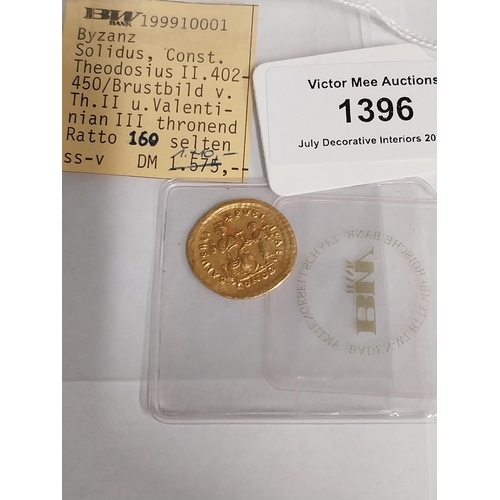 1396 - 1 Solidus Byzantine Theodosius II. Gold Coin. AD 402 - 450.  - NOT ON SITE FOR VIEWING