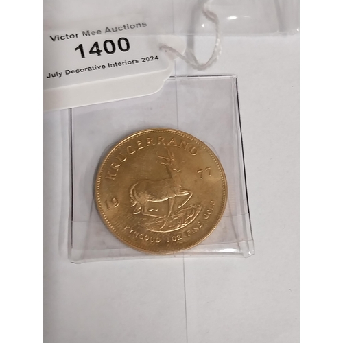 1400 - 1 oz. Pure gold Krugerrand Bullion Coin 1977.    - NOT ON SITE FOR VIEWING