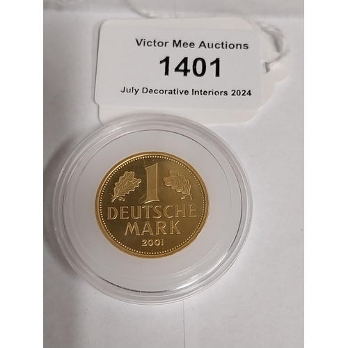 1401 - 1 Deutsche Mark  German Gold Coin. 2001 Mint mark F, in the original protective plastic capsule. - N... 