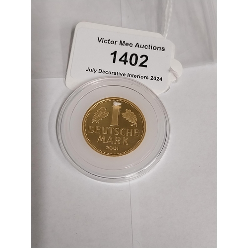 1402 - 1 Deutsche Mark  German Gold Coin. 2001 Mint mark F, in the original protective plastic capsule. - N... 