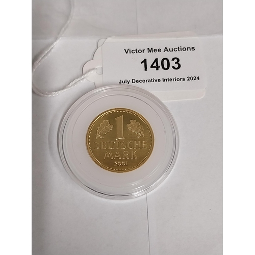 1403 - 1 Deutsche Mark  German Gold Coin. 2001 Mint mark F, in the original protective plastic capsule. - N... 