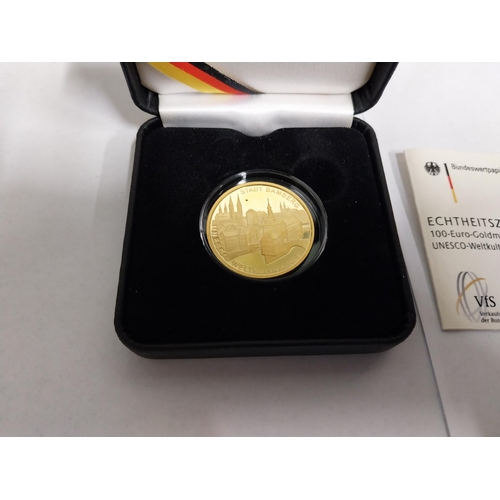 1405 - 100 Euro 2004 UNESCO Welterbe Aachen German Gold Coin, Mint mark G,  in presentation case with certi... 