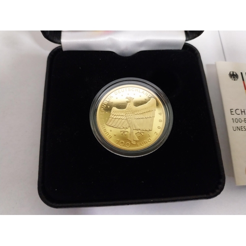 1406 - 100 Euro 2004 UNESCO Welterbe Aachen German Gold Coin, Mint mark J, in presentation case with certif... 