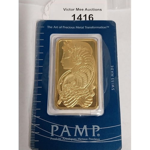 1416 - 50 gram PAMP Suisse Minted Fine Gold Bar,  Serial No 419809, in original packaging.  - NOT ON SITE F... 