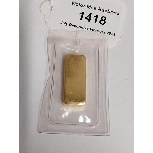 1418 - 20 Gram Degussa 999.9 Proof Gold Bar.    - NOT ON SITE FOR VIEWING